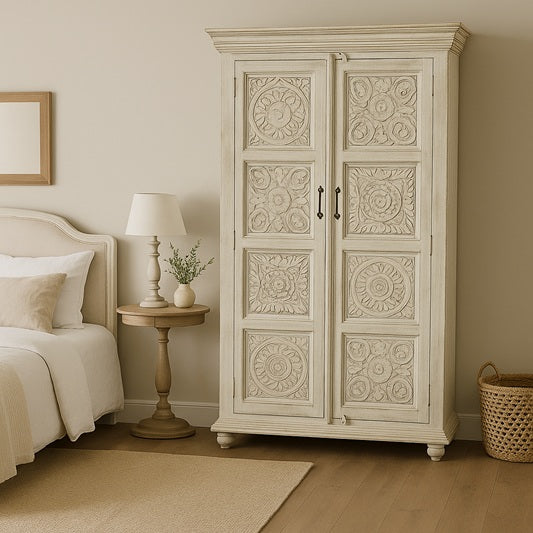 Schrank Almirah Mangoholz 8 Mandalas auf 2 Türen 92x40x180cm