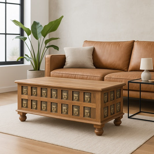 Coffre en bois de manguier avec Bouddhas 119x47x46cm