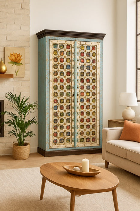 Schrank Almirah Mangoholz 2 Türen multicolor 100x45x190cm