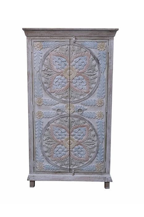 Schrank Almirah Mangoholz Blumen mit 2 Türen 100x40x180cm