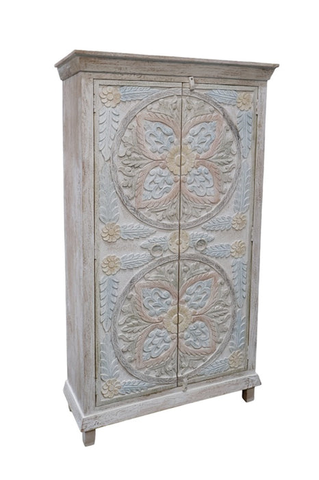 Schrank Almirah Mangoholz Blumen mit 2 Türen 100x40x180cm