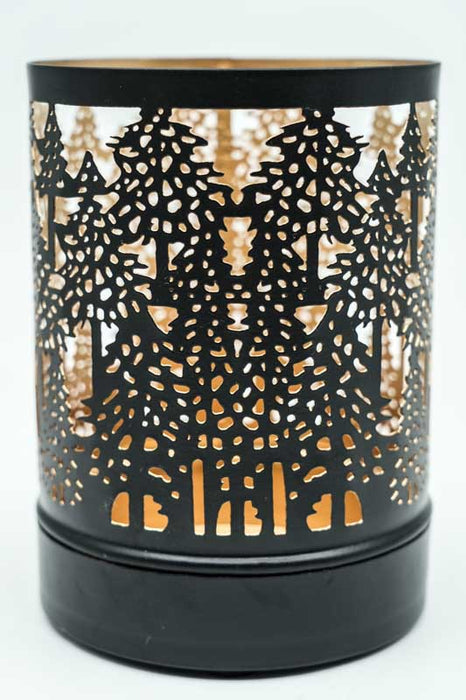Lantern winter forest with house black / gold 10x14 cm