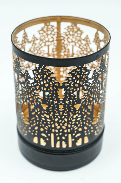 Lantern winter forest with house black / gold 10x14 cm