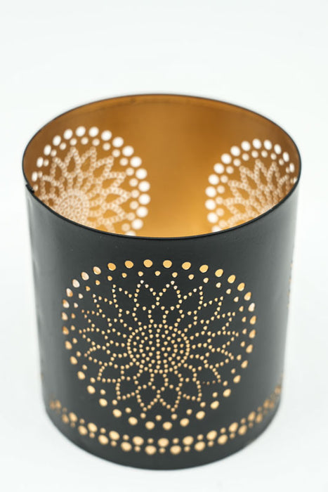 Windlicht Mandala schwarz / goldfarben 9x10 cm