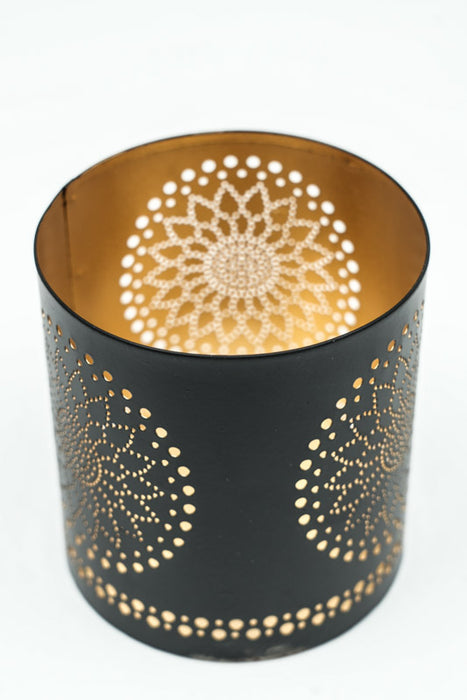 Windlicht Mandala schwarz / goldfarben 9x10 cm
