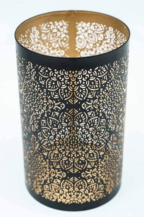 Lantern flowers black / gold 12x18 cm