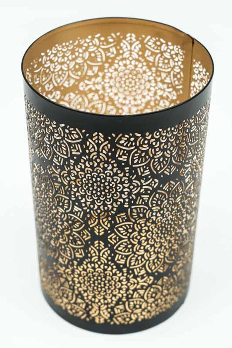 Lantern flowers black / gold 12x18 cm