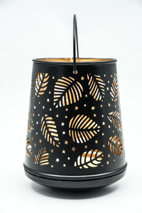 Lanterne feuilles noir/or 13x15 cm