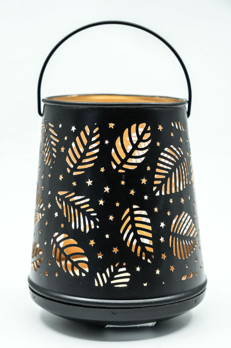Lanterne feuilles noir/or 13x15 cm
