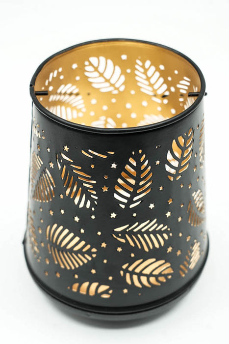 Lanterne feuilles noir/or 13x15 cm