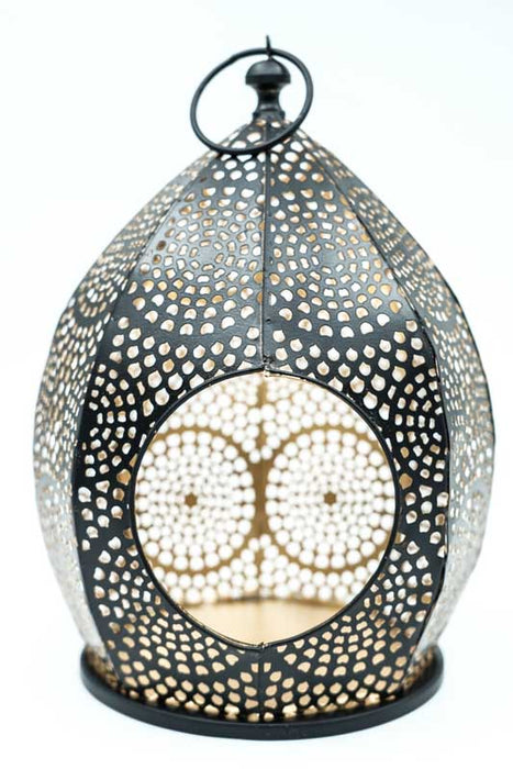 Laterne oval schwarz / goldfarben 18x18x26 cm