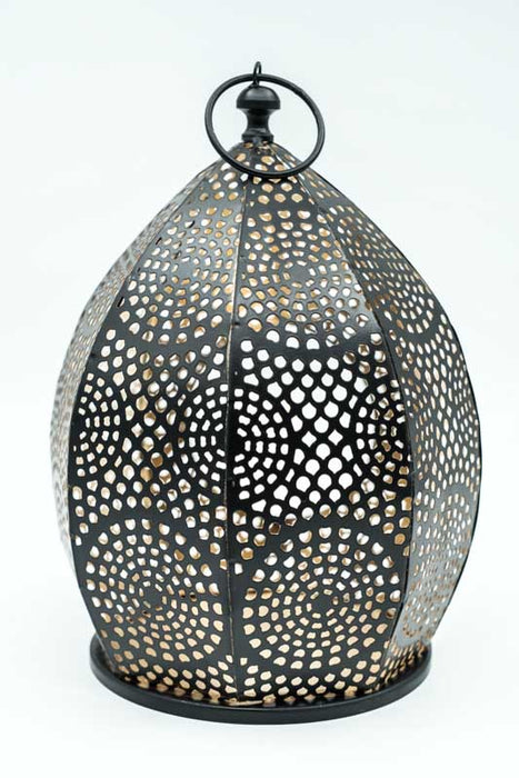 Laterne oval schwarz / goldfarben 18x18x26 cm