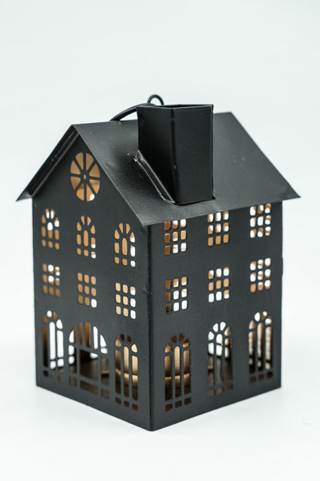 Lanterne maison noire/dorée 9x8x13 cm