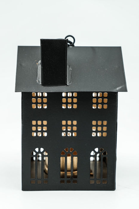 Lanterne maison noire/dorée 9x8x13 cm