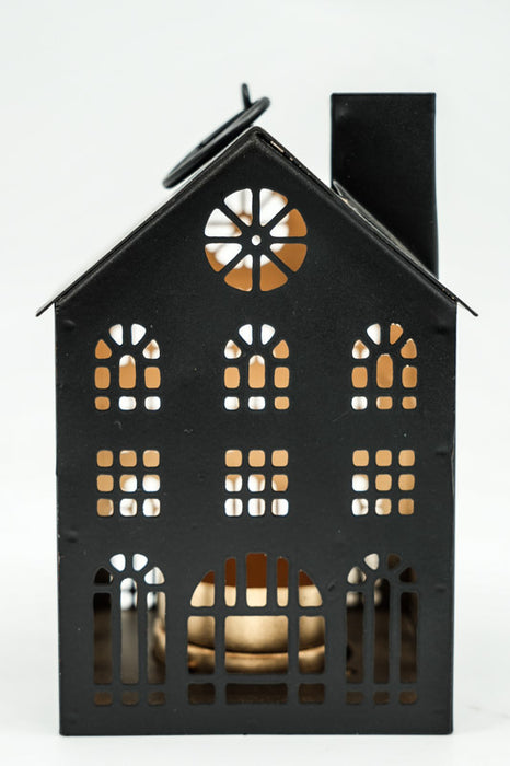 Lanterne maison noire/dorée 9x8x13 cm