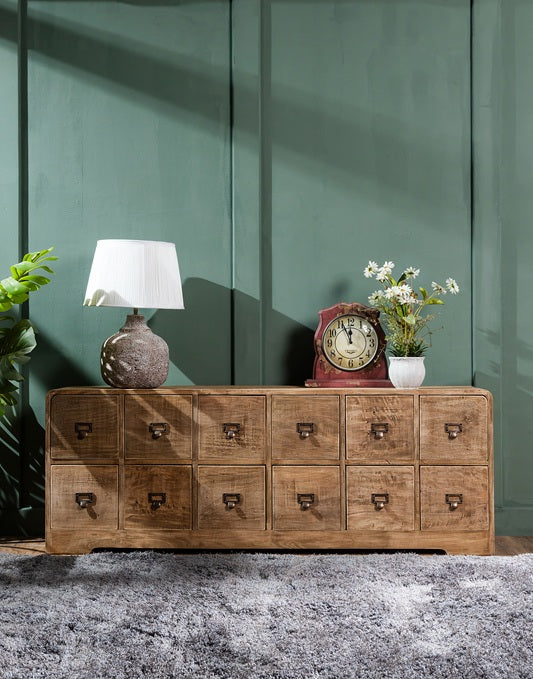Sideboard mango wood 12 drawers 150x33x55cm