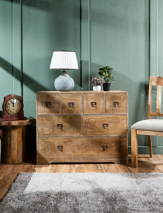 Buffet en bois de manguier 7 tiroirs 105x40x83cm