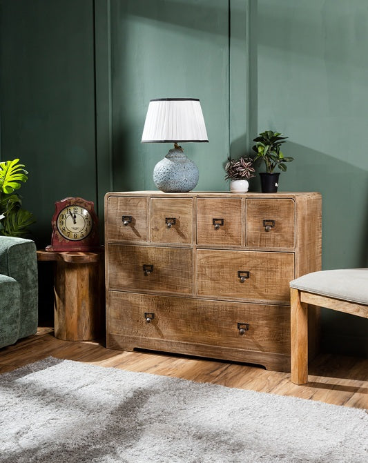 Buffet en bois de manguier 7 tiroirs 105x40x83cm