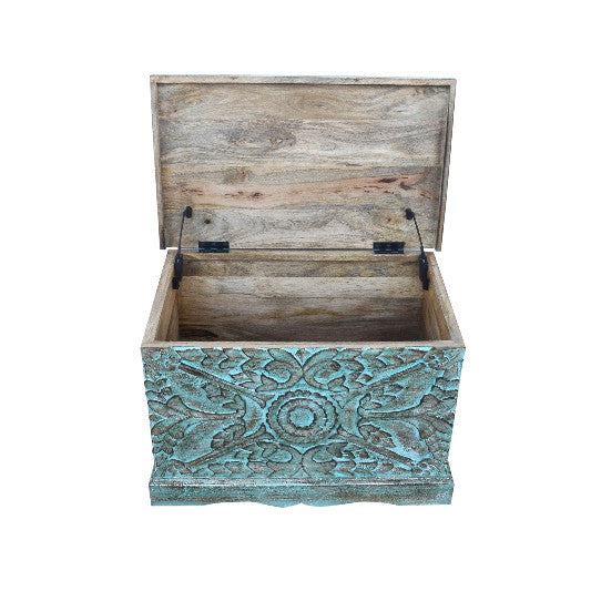 Truhe Mangoholz geschnitzt 71x44x47cm