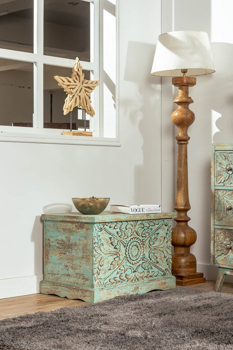 Truhe Mangoholz geschnitzt 71x44x47cm