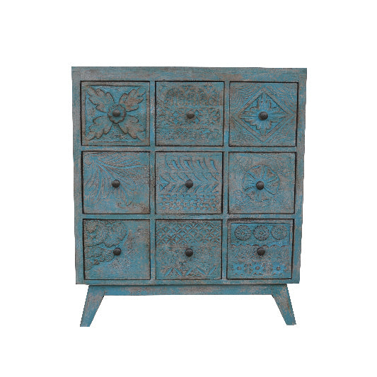 Commode en bois de manguier avec 9 tiroirs, 76 x 33 x 87 cm