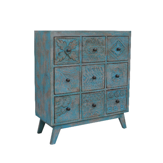 Commode en bois de manguier avec 9 tiroirs, 76 x 33 x 87 cm