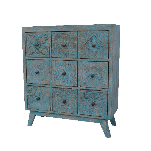 Commode en bois de manguier avec 9 tiroirs, 76 x 33 x 87 cm