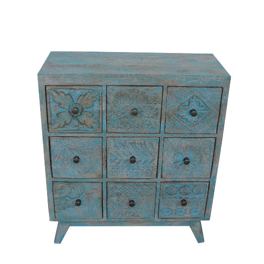 Commode en bois de manguier avec 9 tiroirs, 76 x 33 x 87 cm