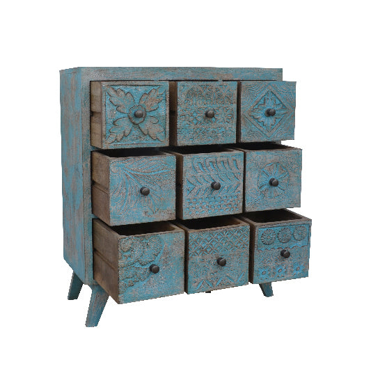 Commode en bois de manguier avec 9 tiroirs, 76 x 33 x 87 cm