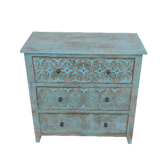 Commode en bois de manguier à 3 tiroirs, 81 x 40 x 80 cm