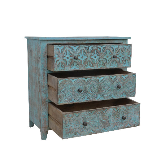 Commode en bois de manguier à 3 tiroirs, 81 x 40 x 80 cm