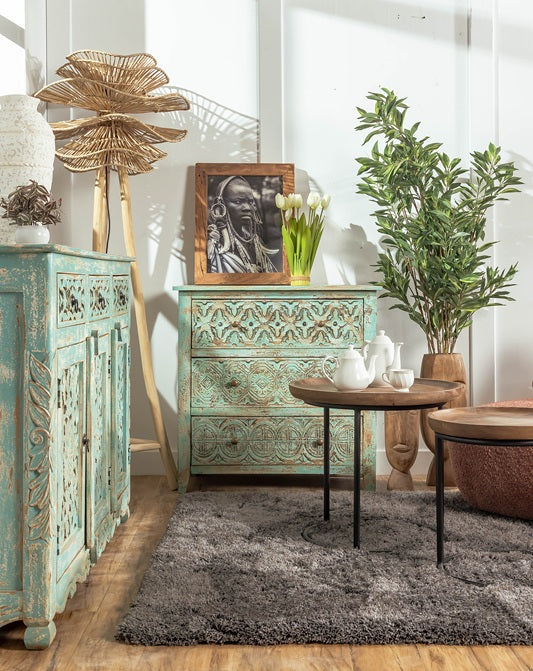 Commode en bois de manguier à 3 tiroirs, 81 x 40 x 80 cm