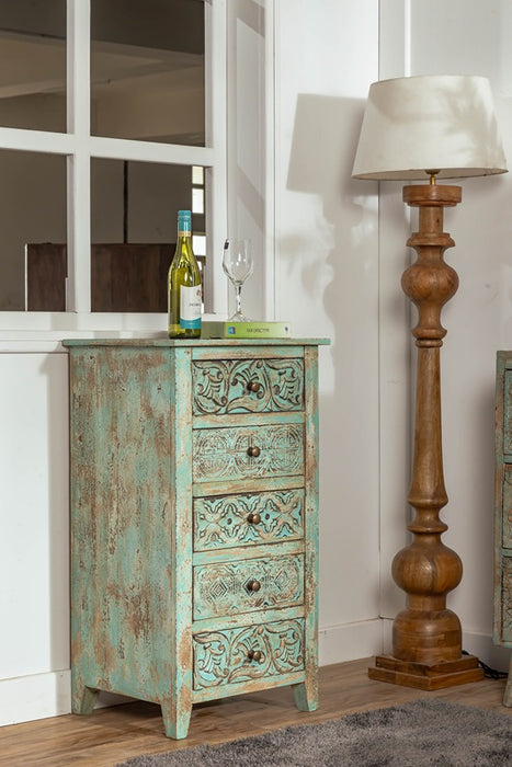 Commode en bois de manguier avec 5 tiroirs, 50x40x90cm