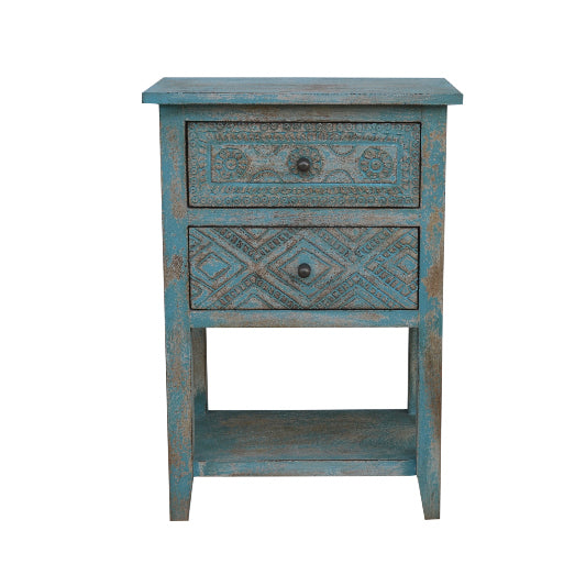 Nachttisch Mangoholz 2 Schubladen 1 Tablar 46x30x66cm