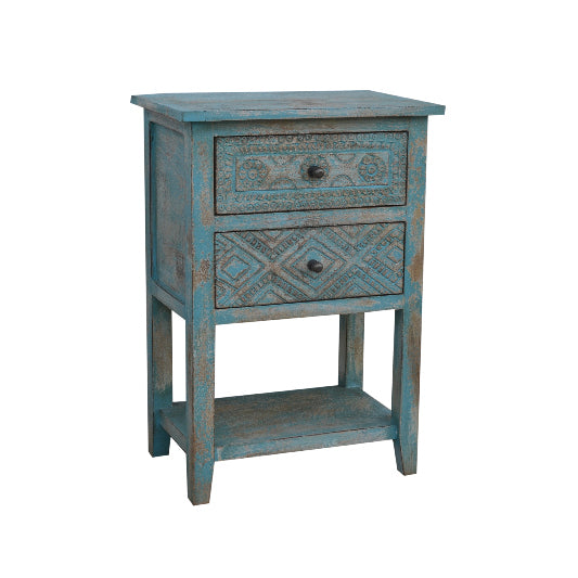 Nachttisch Mangoholz 2 Schubladen 1 Tablar 46x30x66cm