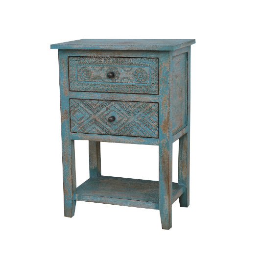 Nachttisch Mangoholz 2 Schubladen 1 Tablar 46x30x66cm