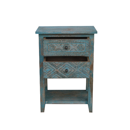 Nachttisch Mangoholz 2 Schubladen 1 Tablar 46x30x66cm