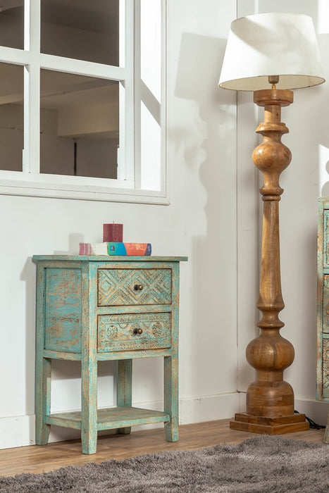 Nachttisch Mangoholz 2 Schubladen 1 Tablar 46x30x66cm