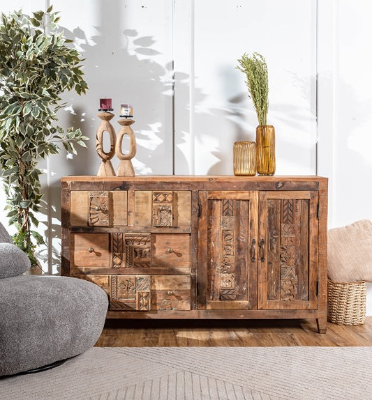 Sideboard geschnitzt rezykliertem Mangoholz 150x43x88cm