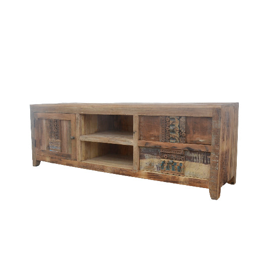 TV cabinet carved from recycled mango wood 166x40x56cm