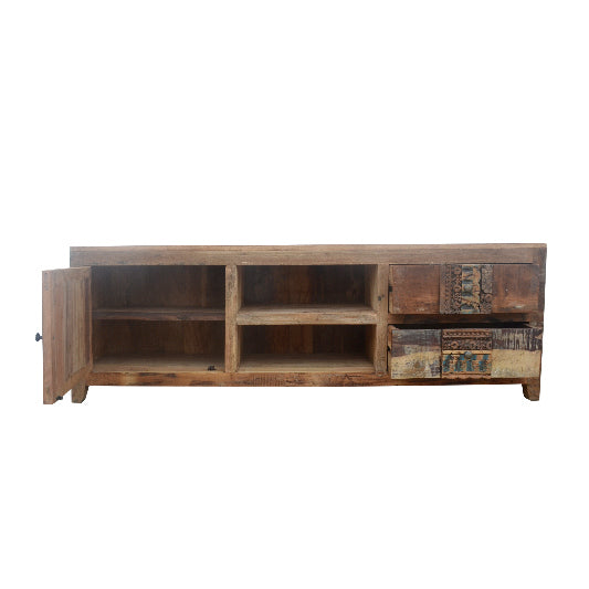 TV cabinet carved from recycled mango wood 166x40x56cm