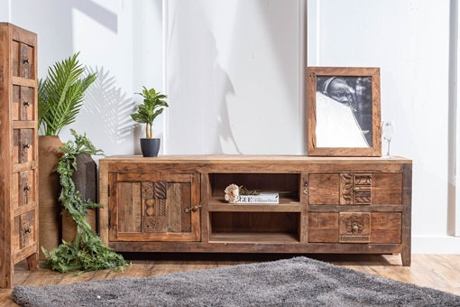 TV cabinet carved from recycled mango wood 166x40x56cm