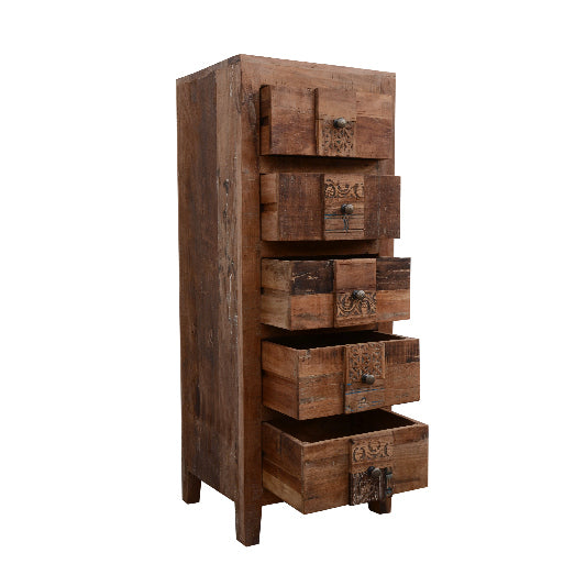 Kommode rezykliertem Mangoholz 5 Schubladen 46x40x120cm