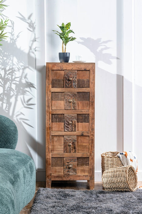 Kommode rezykliertem Mangoholz 5 Schubladen 46x40x120cm