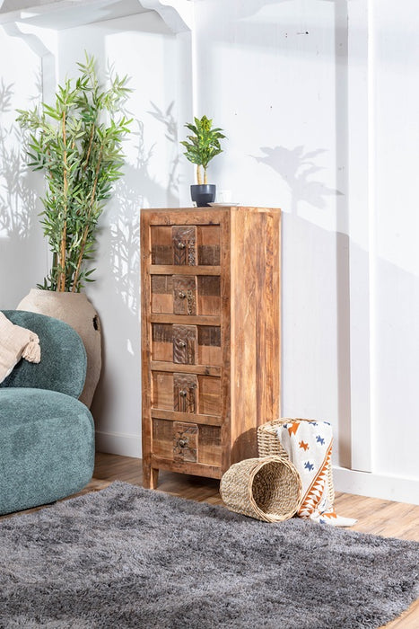 Kommode rezykliertem Mangoholz 5 Schubladen 46x40x120cm