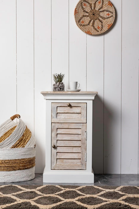 Commode en bois de manguier avec 1 tiroir et 1 porte, 45x40x72cm