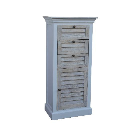 Commode en bois de manguier avec 3 tiroirs et 1 porte, 55x35x115cm