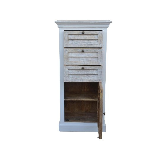 Commode en bois de manguier avec 3 tiroirs et 1 porte, 55x35x115cm