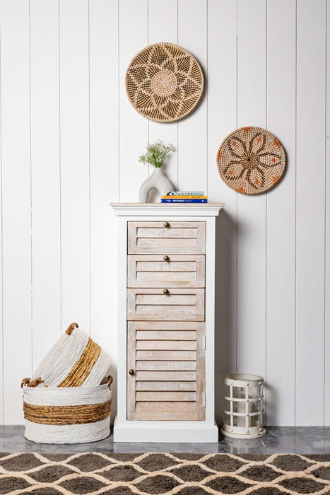 Commode en bois de manguier avec 3 tiroirs et 1 porte, 55x35x115cm