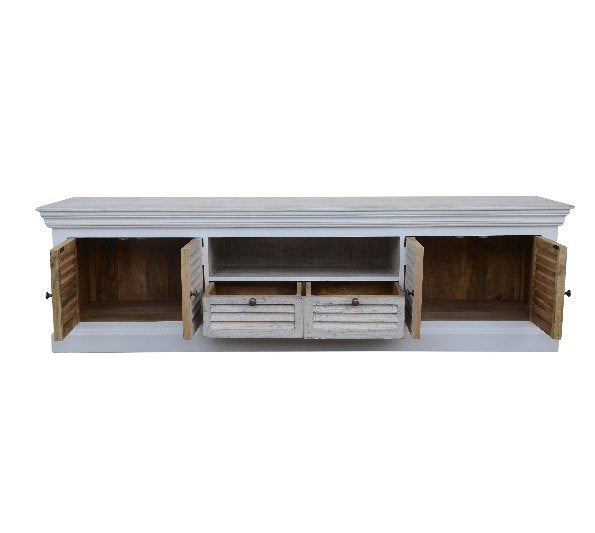 TV cabinet mango wood with 4 doors, 2 drawers and 2 open compartments 190x40x54cm